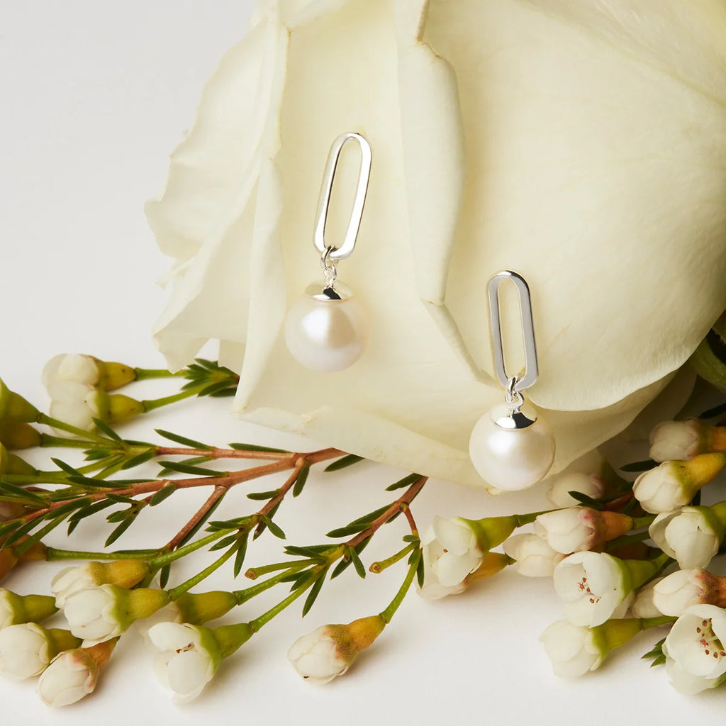 The Enchantress Pearl Drop Stud Earrings Silver E7169