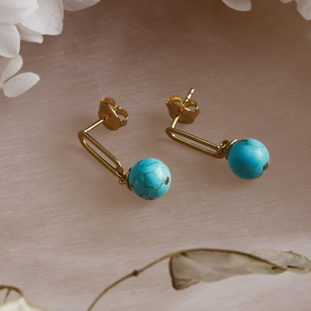NAJO The Enchantress Yellow gold Turquoise Drop Stud Earrings E7198
