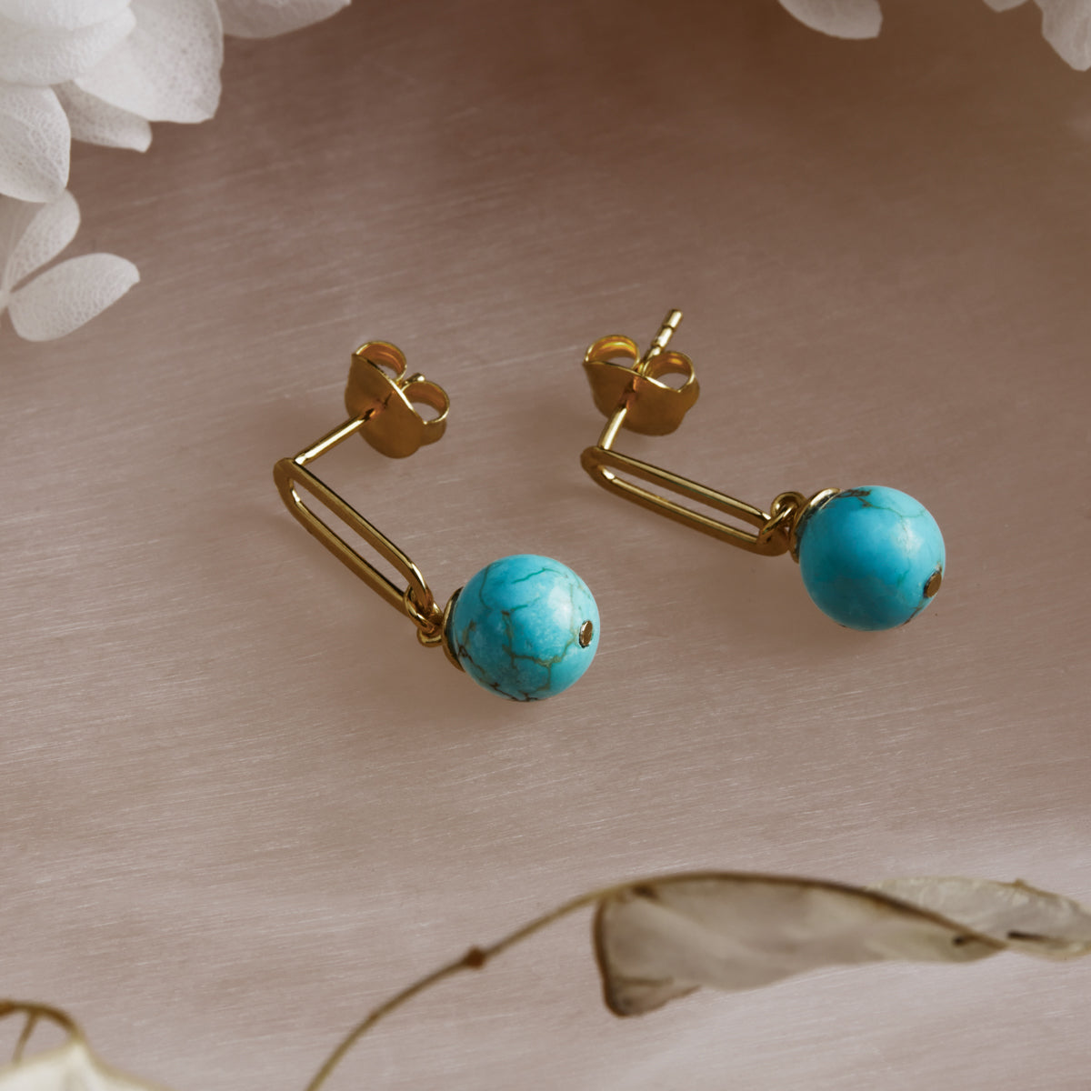 NAJO The Enchantress Yellow gold Turquoise Drop Stud Earrings E7198