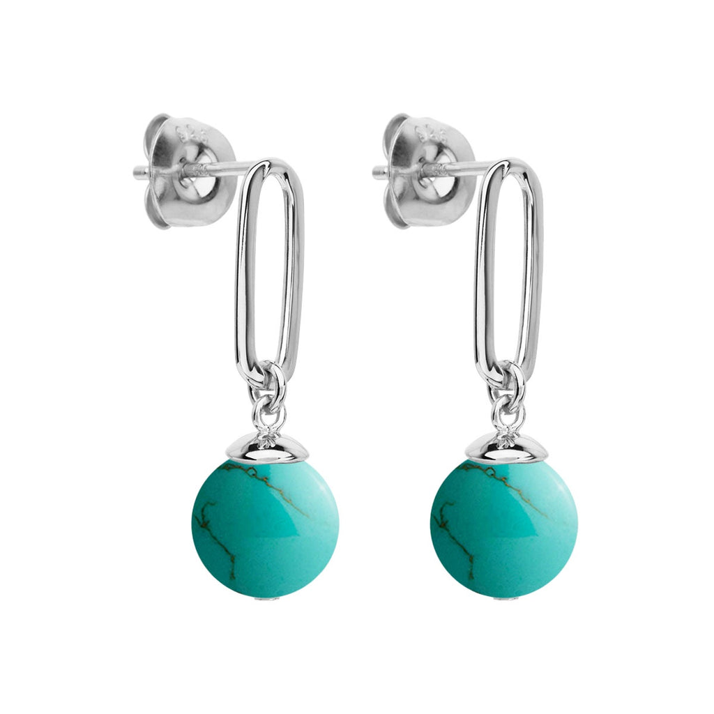 The Enchantress Turquoise Drop Stud Earrings - Silver