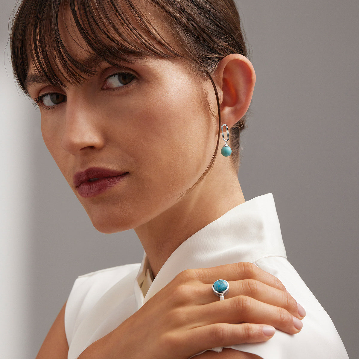 The Enchantress Turquoise Drop Stud Earrings - Silver