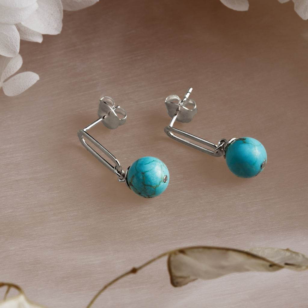 The Enchantress Turquoise Drop Stud Earrings - Silver