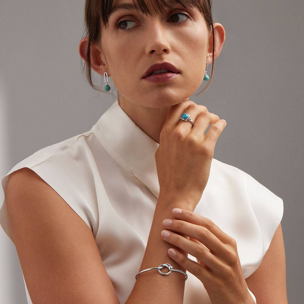 The Enchantress Turquoise Drop Stud Earrings - Silver