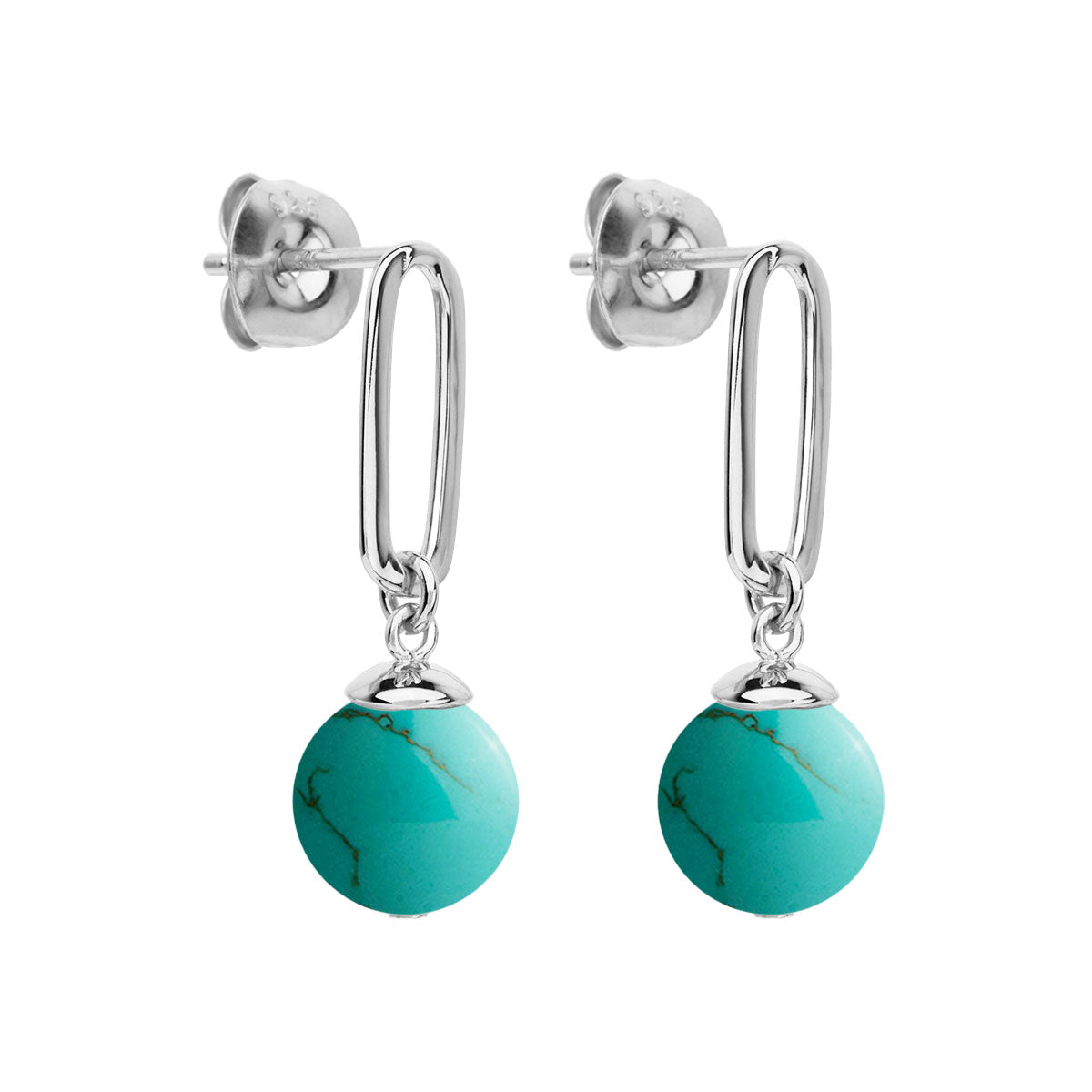 The Enchantress Turquoise Drop Stud Earrings - Silver