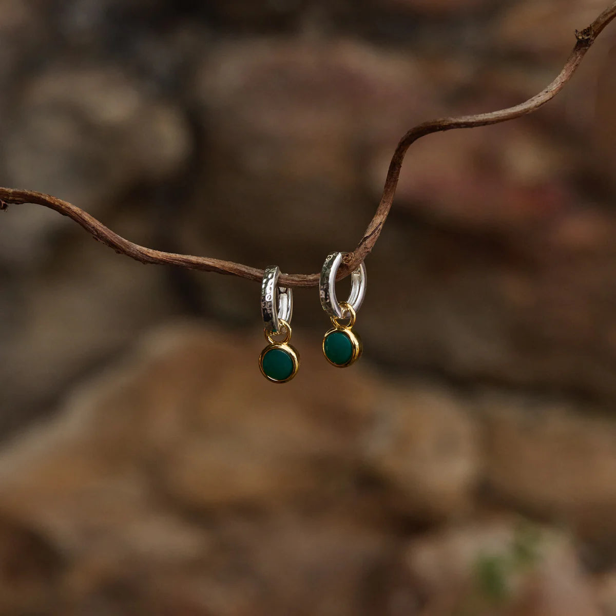 Solace 2-Tone Green Onyx Huggie Earring E7406