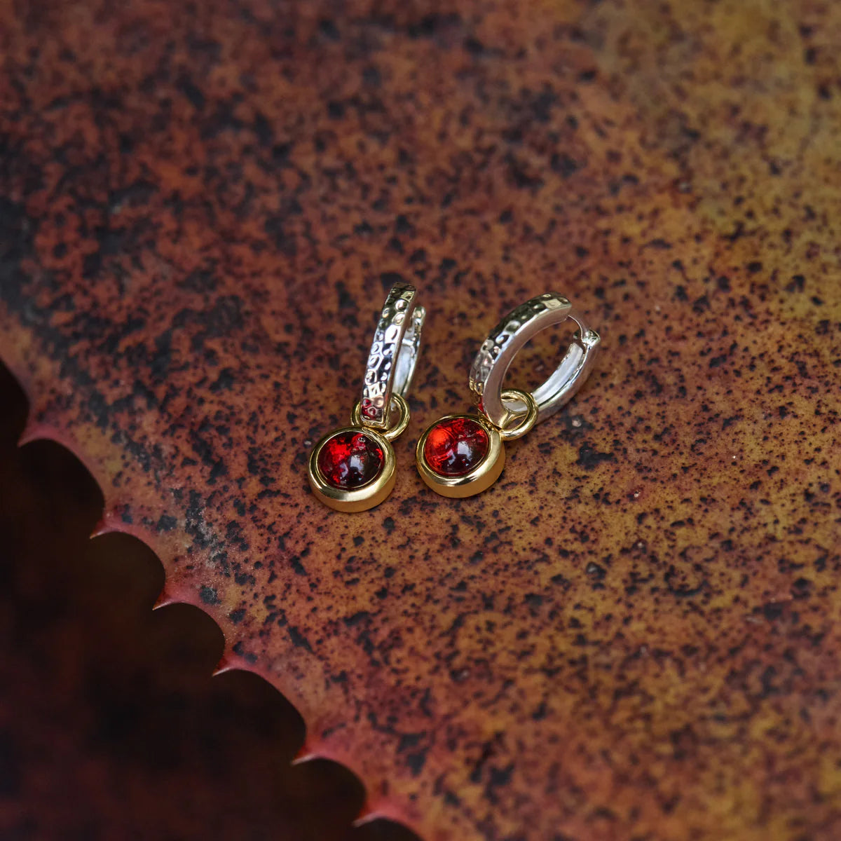 Solace 2-Tone Garnet Huggie Earring E7408