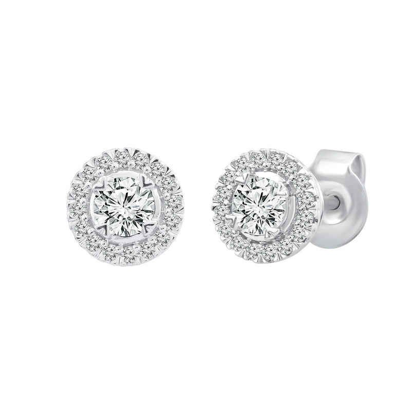 9ct White Gold 0.50ct Diamond Halo Stud Earrings