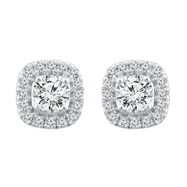 9ct White Gold 0.50ct Diamond Halo Stud Earrings