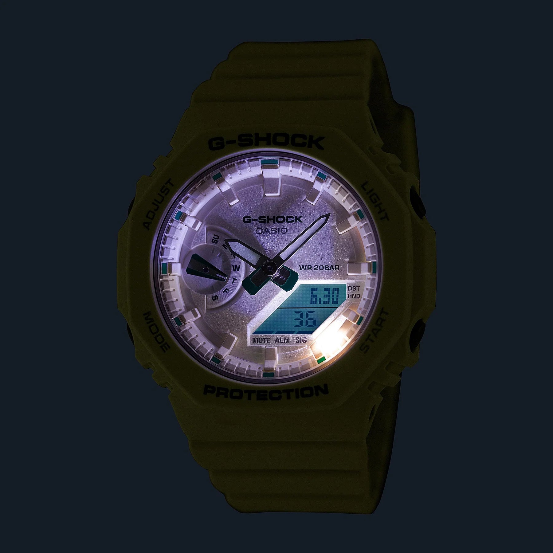 CASIO G-Shock 200m, white face, resin band GMAS2100GA-7A