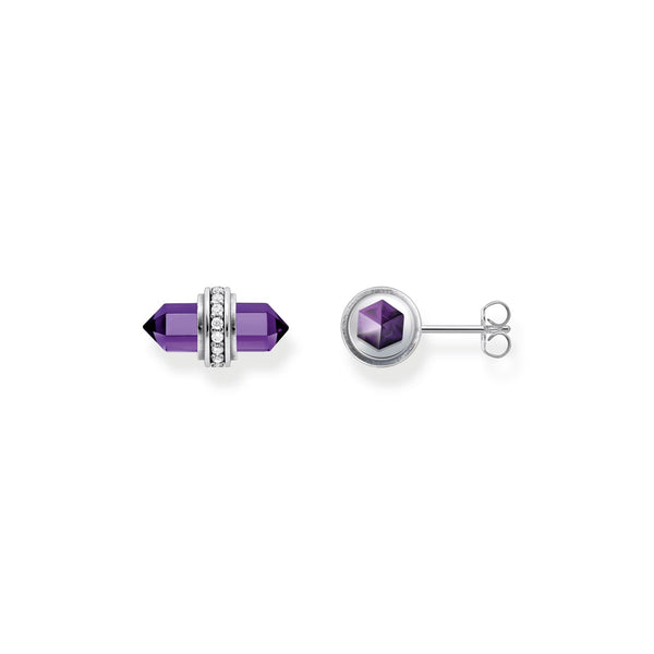 THOMAS SABO Crystal Stud Earrings with Imitation Amethyst Silver