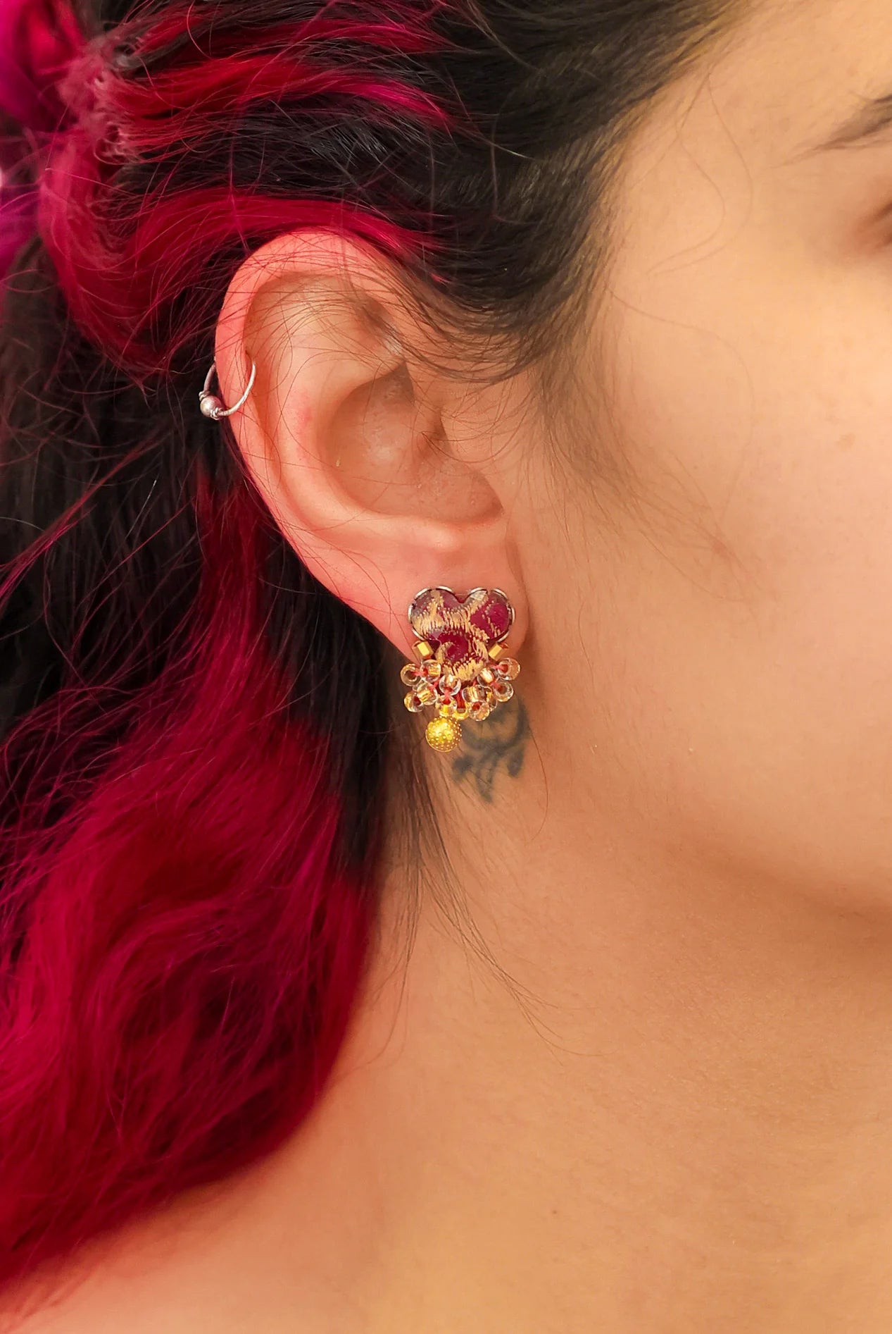 Plum Wine Set, Stud Beaded Earrings, Baika H2390