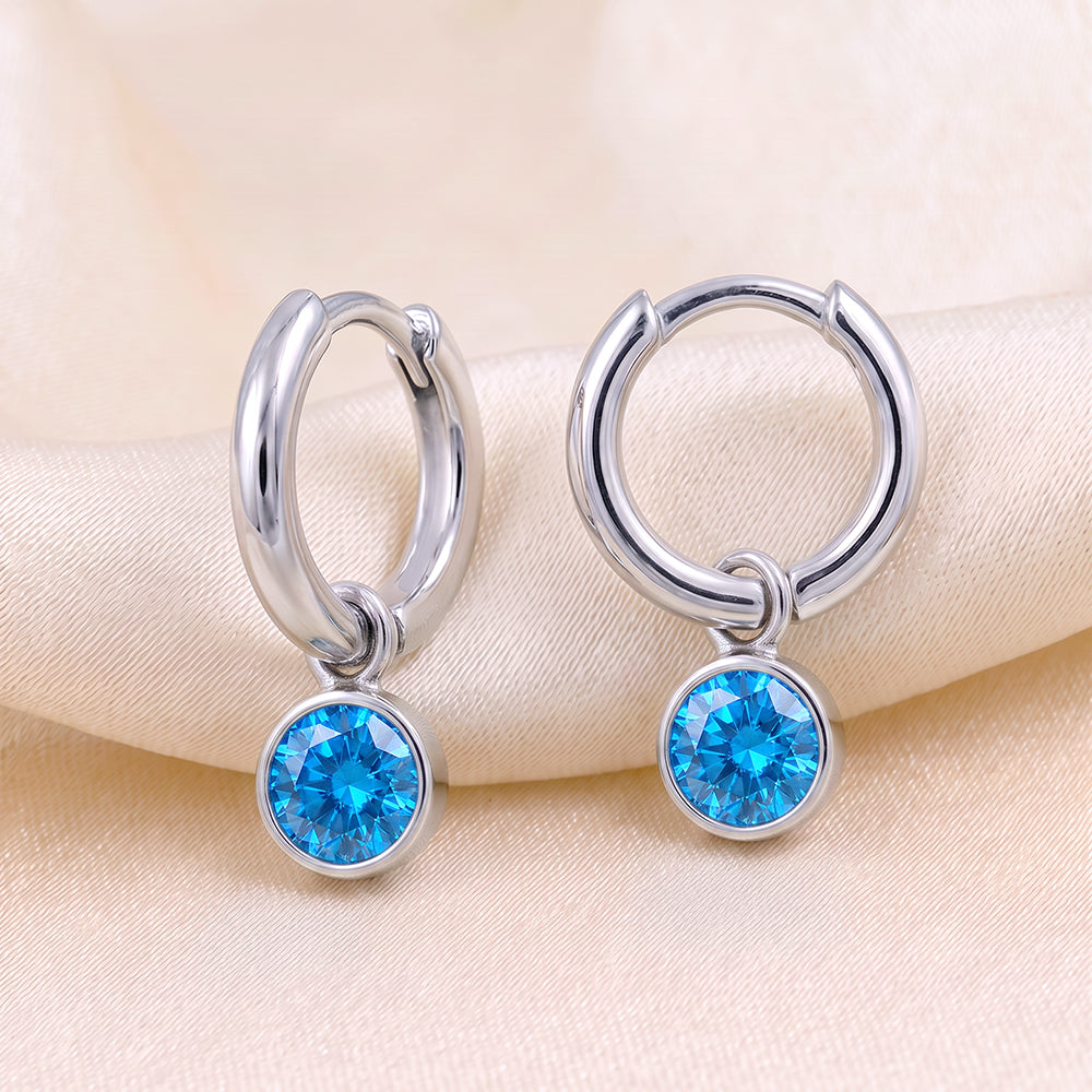 S/S Huggies with Blue Zircon Glass Birthstone Drop HUG3550/12
