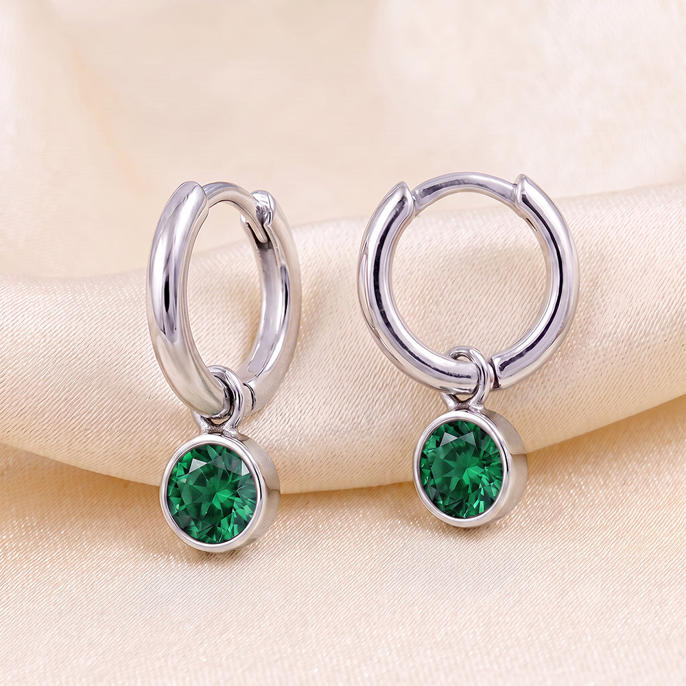 S/S Huggies with Emerald Crystal Birthstone Drop HUG3550/5