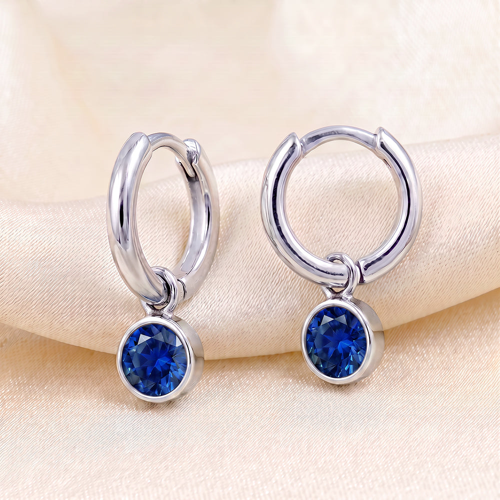 S/S Huggies with Sapphire Glass Birthstone Drop HUG3550/9
