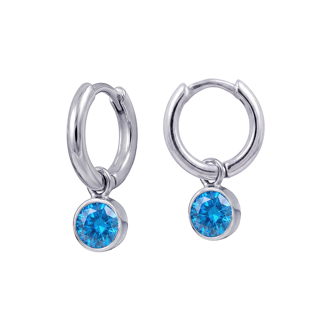 S/S Huggies with Blue Zircon Glass Birthstone Drop HUG3550/12