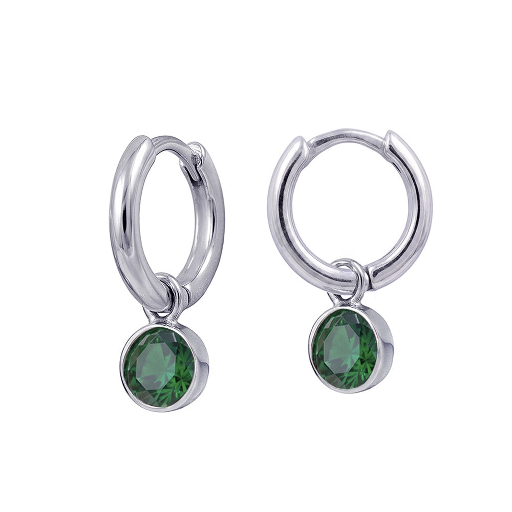 S/S Huggies with Emerald Crystal Birthstone Drop HUG3550/5