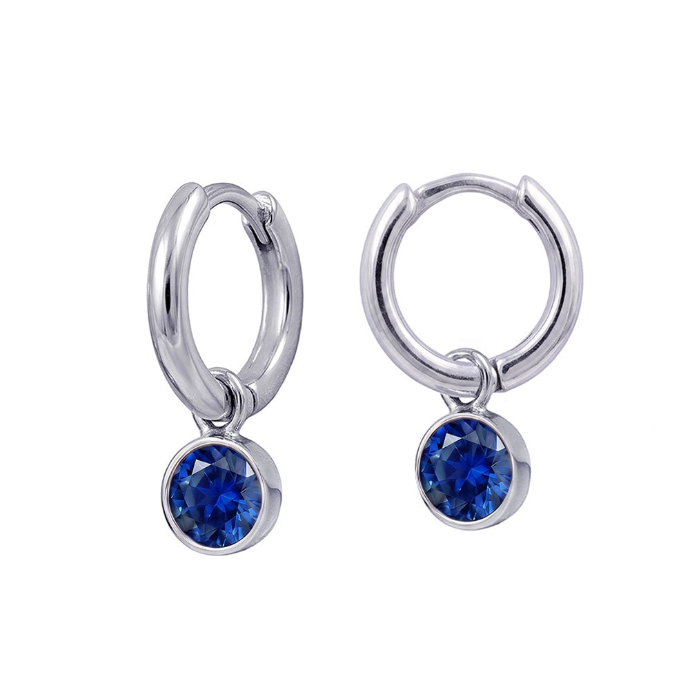 S/S Huggies with Sapphire Glass Birthstone Drop HUG3550/9