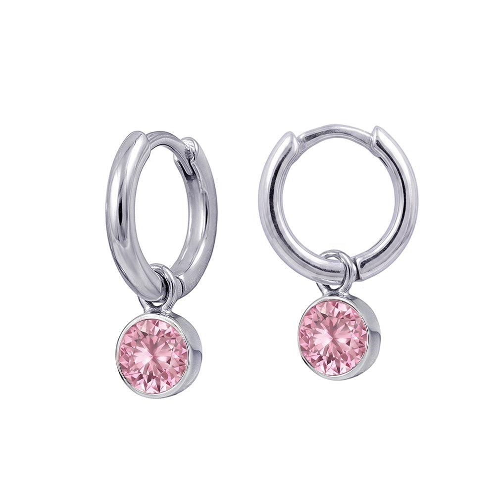 S/S Huggies with Pink Cz Birthstone Drop HUG3550/10