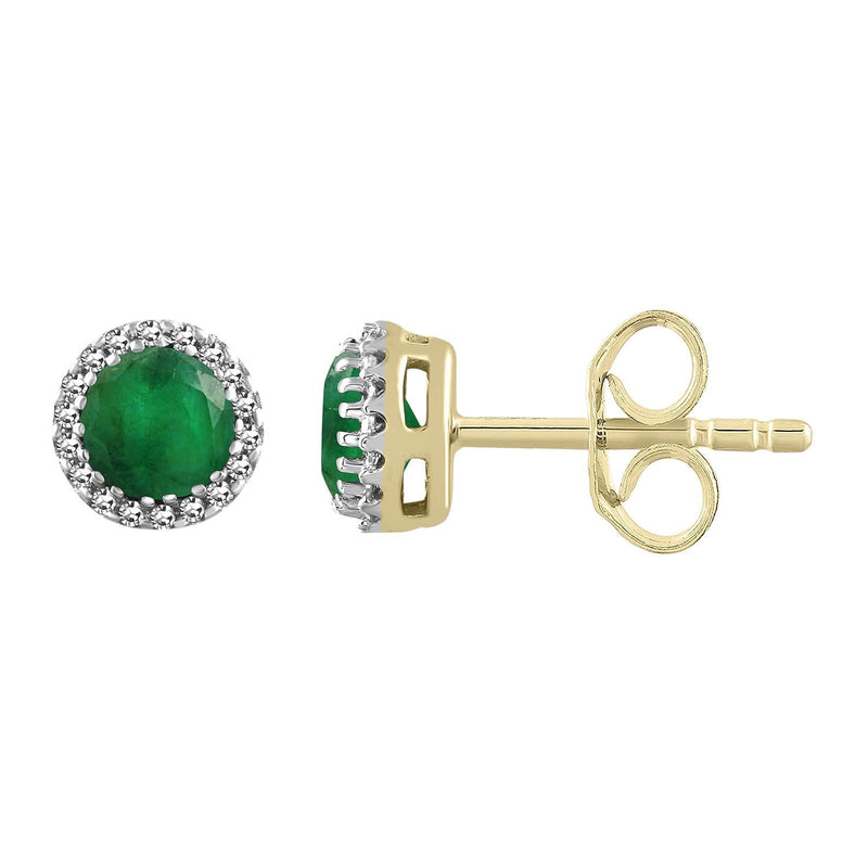 9ct Yellow Gold 0.05ct Diamond Emerald Earrings