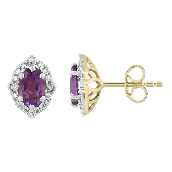 9ct Yellow Gold 0.15ct Diamond Amethyst Earrings