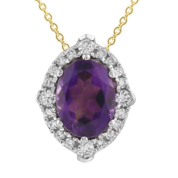 9ct Yellow Gold 0.15ct Diamond Amethyst Necklace