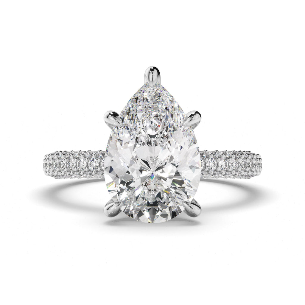 Pear Cut Diamond Engagement Ring with Diamond Sides