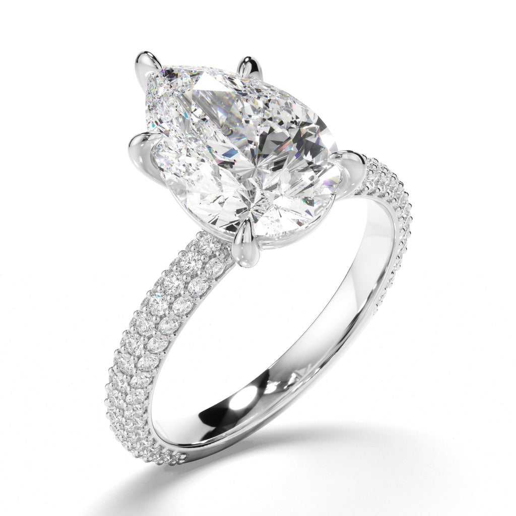 Pear Cut Diamond Engagement Ring with Diamond Sides