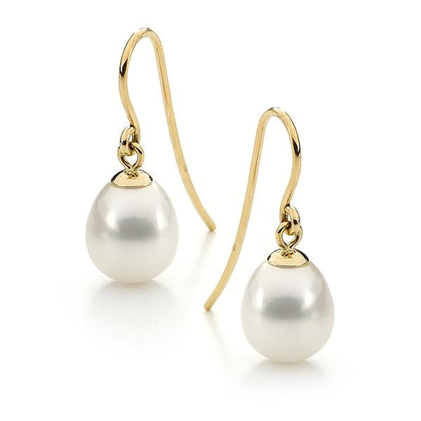 9ct Yellow Gold Freshwater Pearl Hooks Earrings