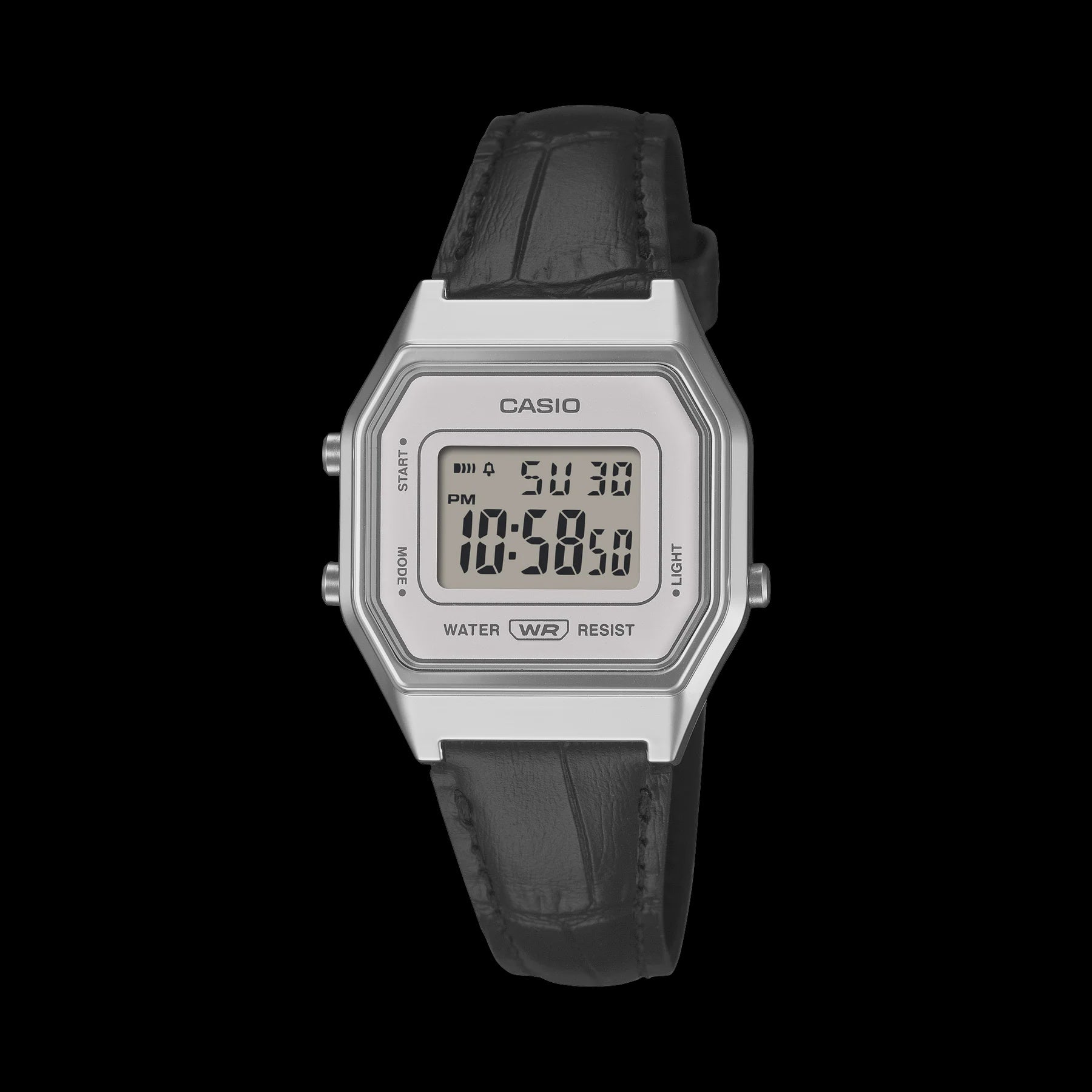 Casio Digital, White Face, Black Leather Band LA680WEL-1D