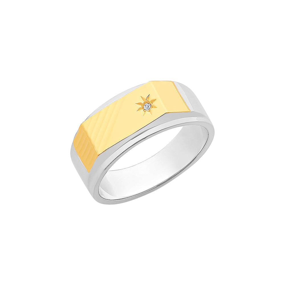 9ct Gold & Sterling Silver Gents Ring With Diamond M3009