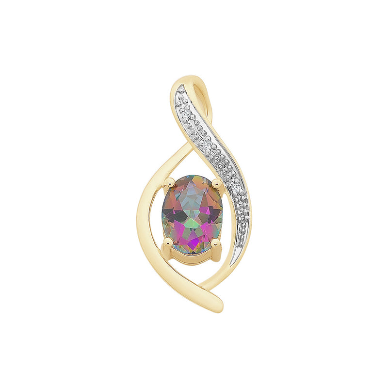 9ct Gold Mystic Topaz & Diamond Pendant