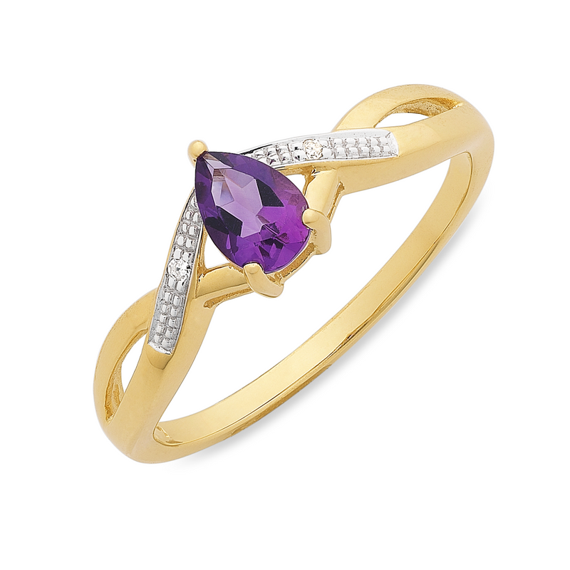 9ct gold amethyst & diamond ring