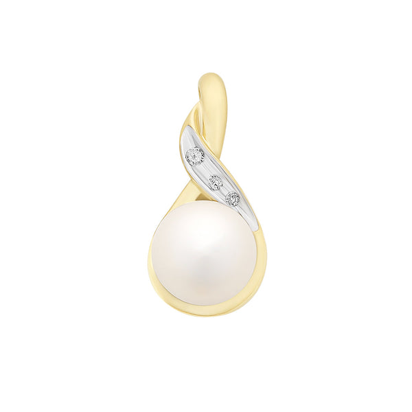 9ct Gold Freshwater Pearl & Diamond Pendant