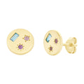 9ct Gold Earrings set with Blue Topaz, Amethyst & Created Pink Sapphire M3144
