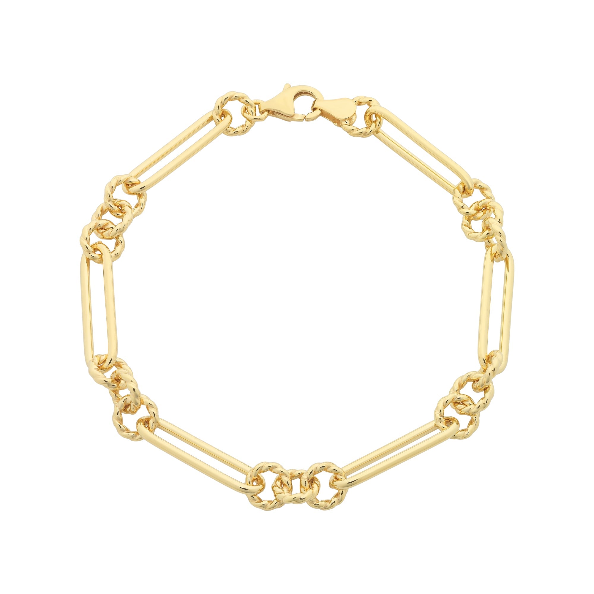 9ct Gold Silver Filled Paperclip And Circle Link 19cm Bracelet M3162