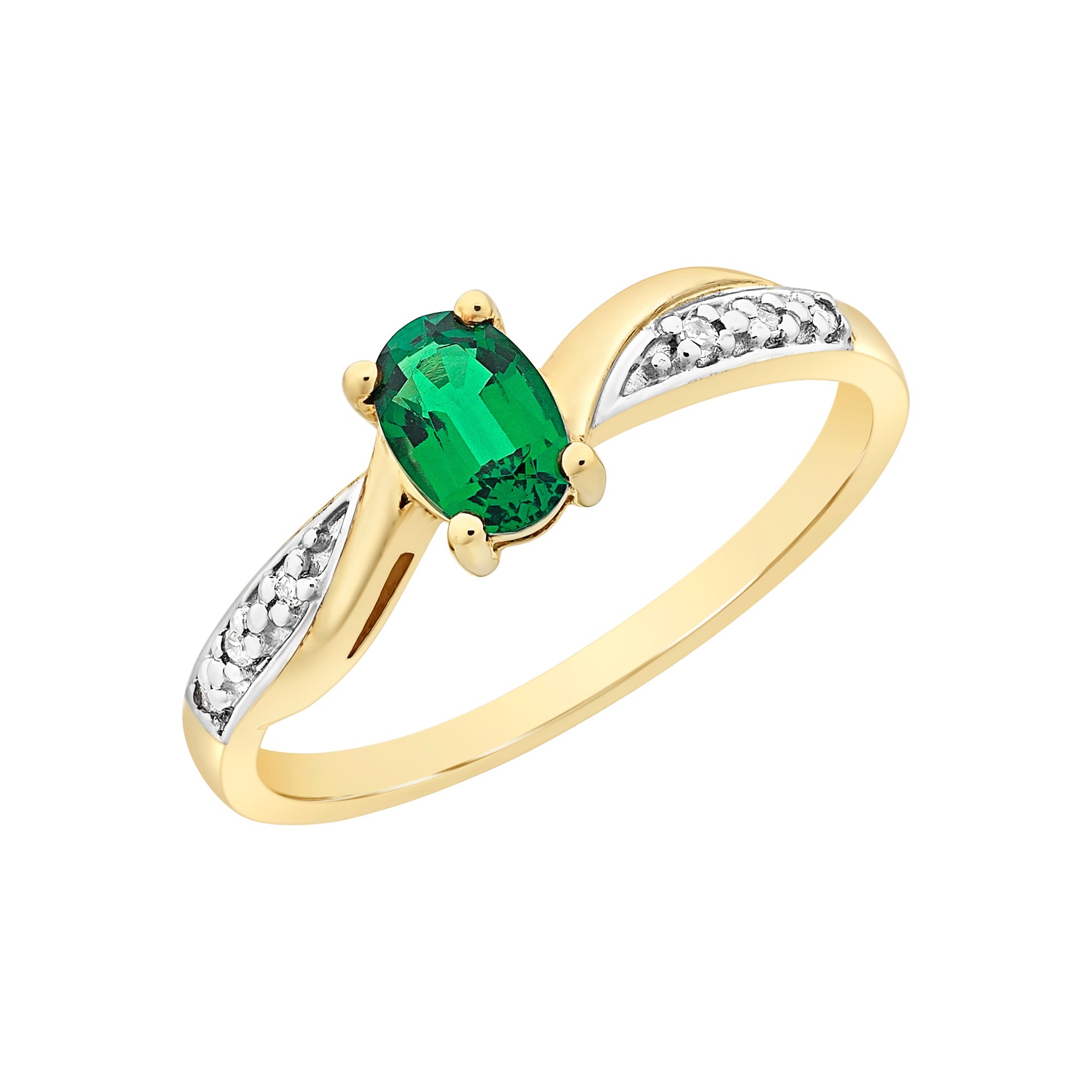 9ct Gold Created Emerald & Diamond Ring M3166