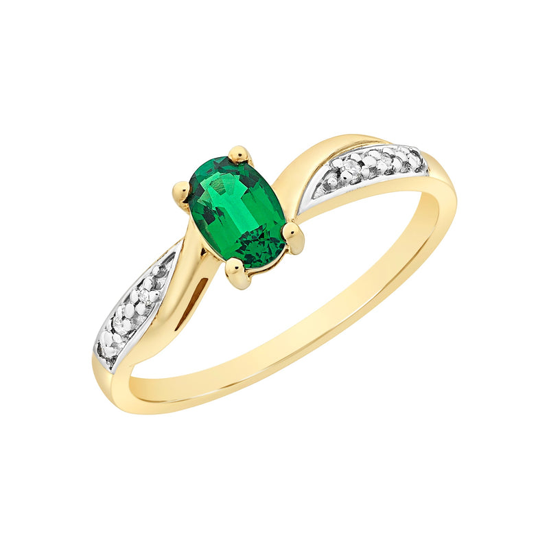 9ct Gold Created Emerald & Diamond Ring