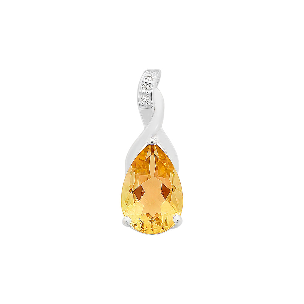 Sterling Silver Pendant Set With Citrine & Cubic Zirconia With Chain M3173