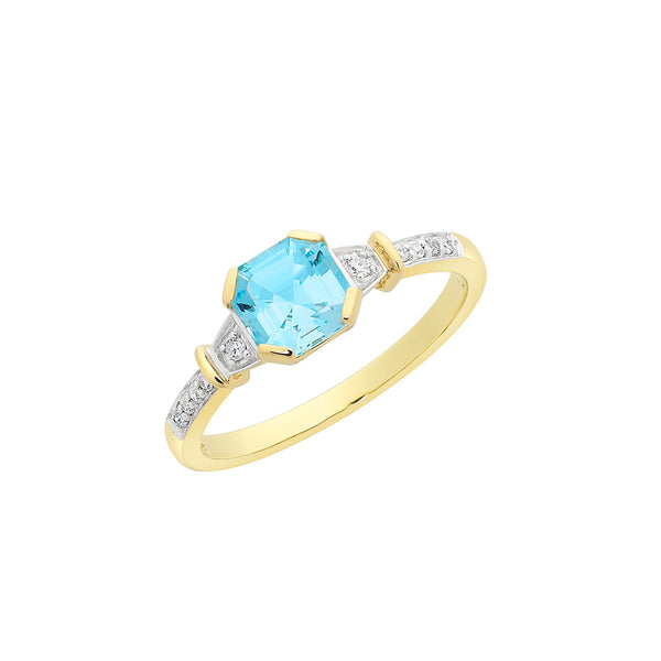 9ct Gold Blue Topaz & Diamond Ring