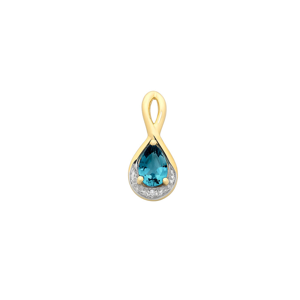 9ct Gold London Blue Topaz & Diamond Pendant M3189