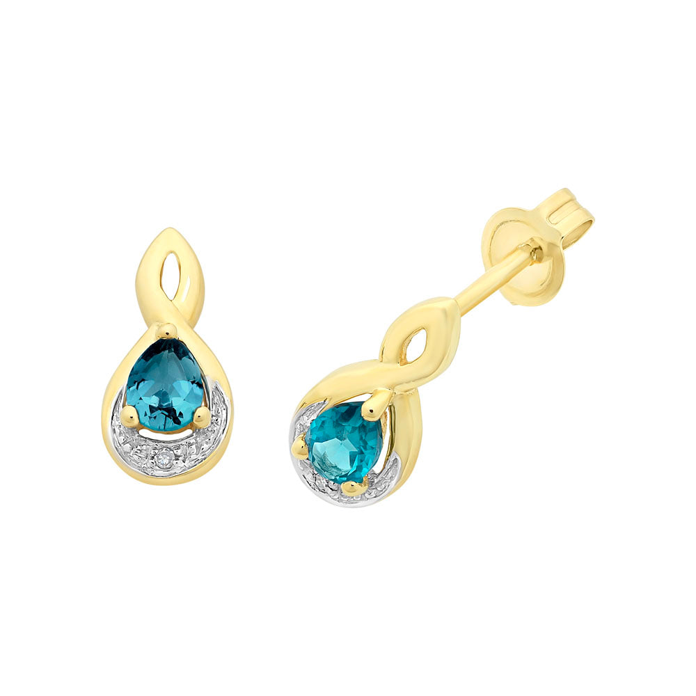 9ct Gold London Blue Topaz & Diamond Earrings M3190
