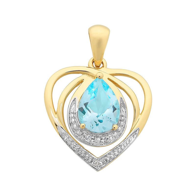 9ct Gold Blue Topaz & Diamond Pendant