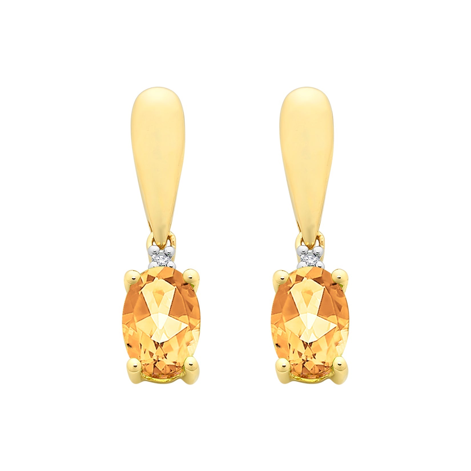 9ct Gold Citrine & Diamond Earrings M3196