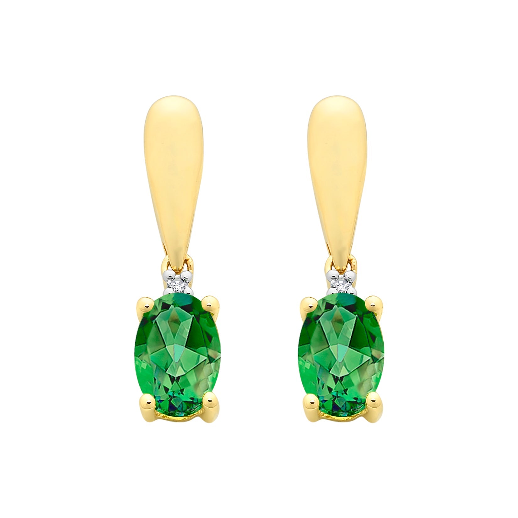 9ct Gold Created Emerald & Diamond Earrings M3198