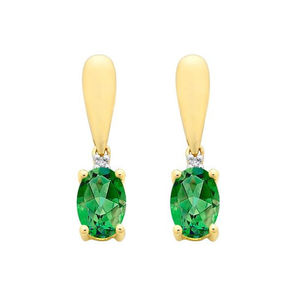 9ct Gold Created Emerald & Diamond Earrings