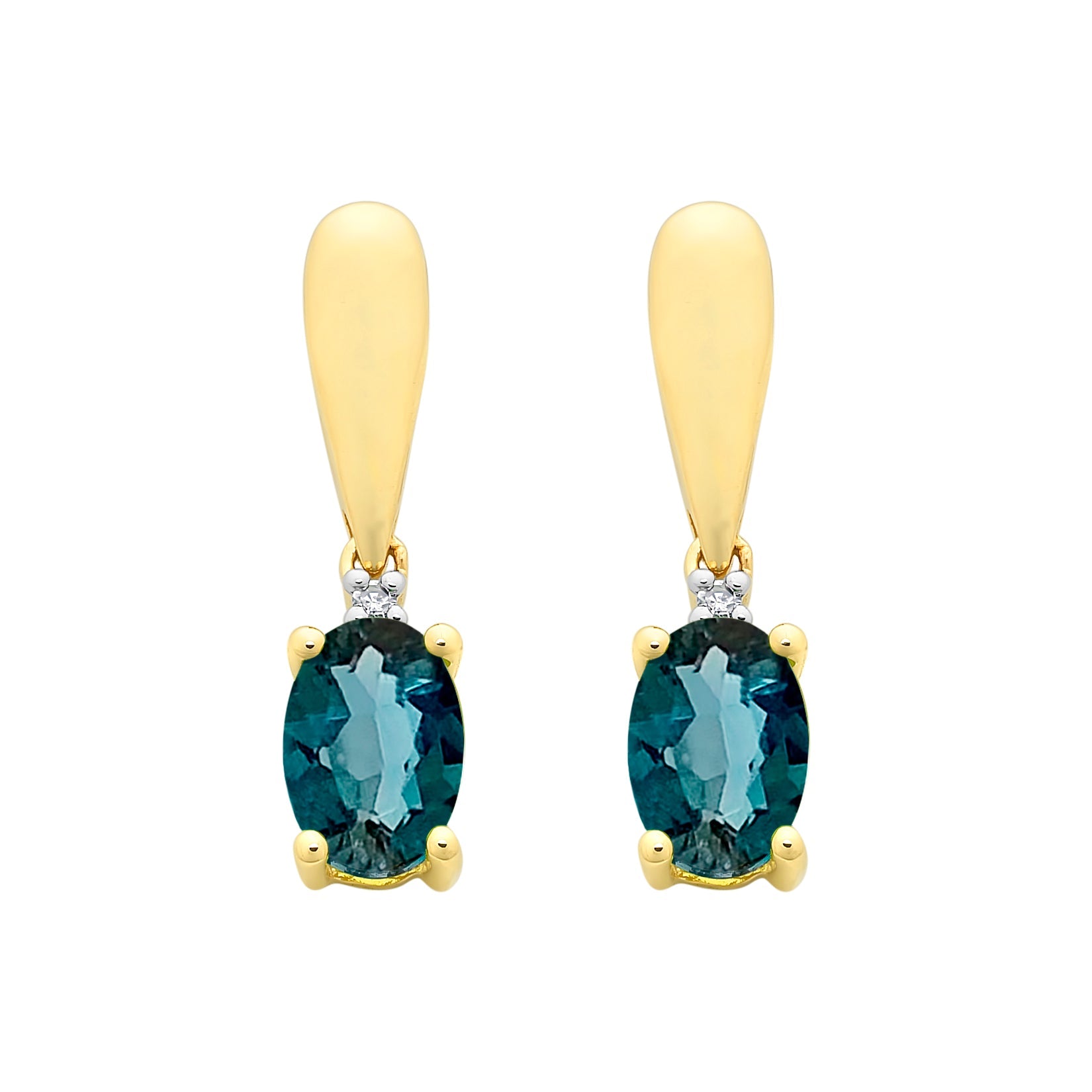 9ct Gold London Blue Topaz & Diamond Earrings M3202