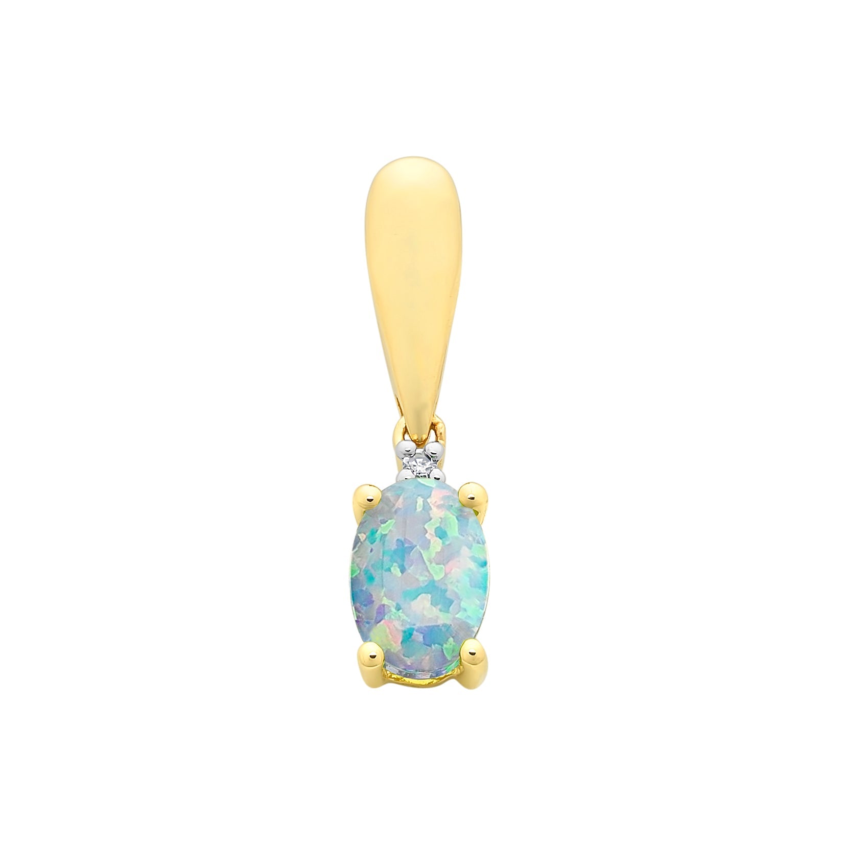 9ct Gold Created Opal & Diamond Pendant M3203