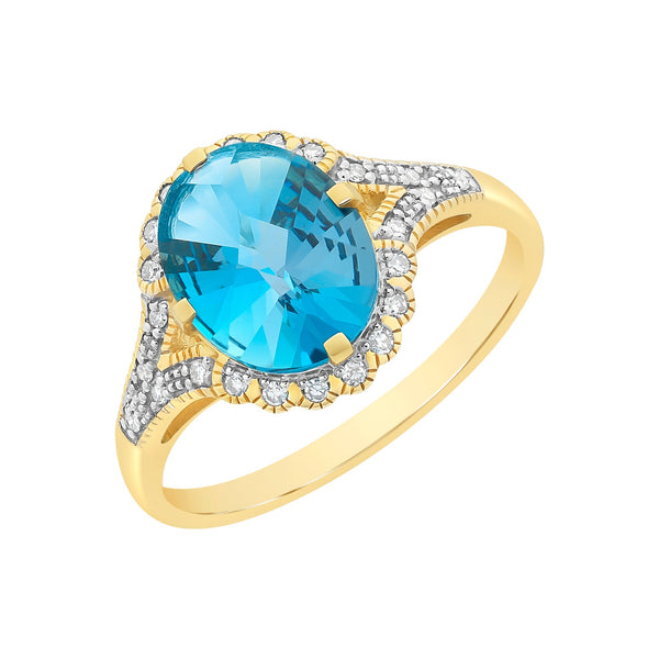 9ct Gold London Blue Topaz & Diamond Ring