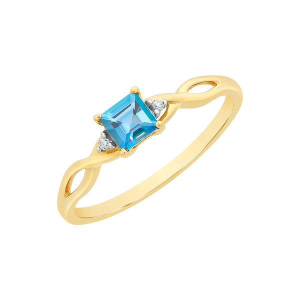 9ct Gold London Blue Topaz & Diamond Ring