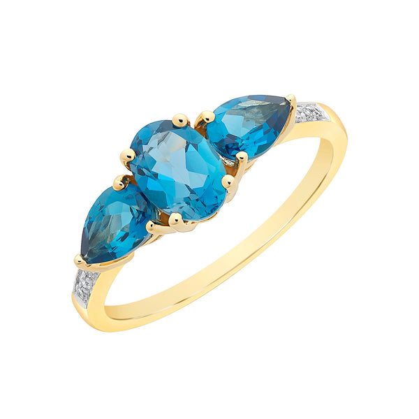 9ct Gold London Blue Topaz & Diamond Ring